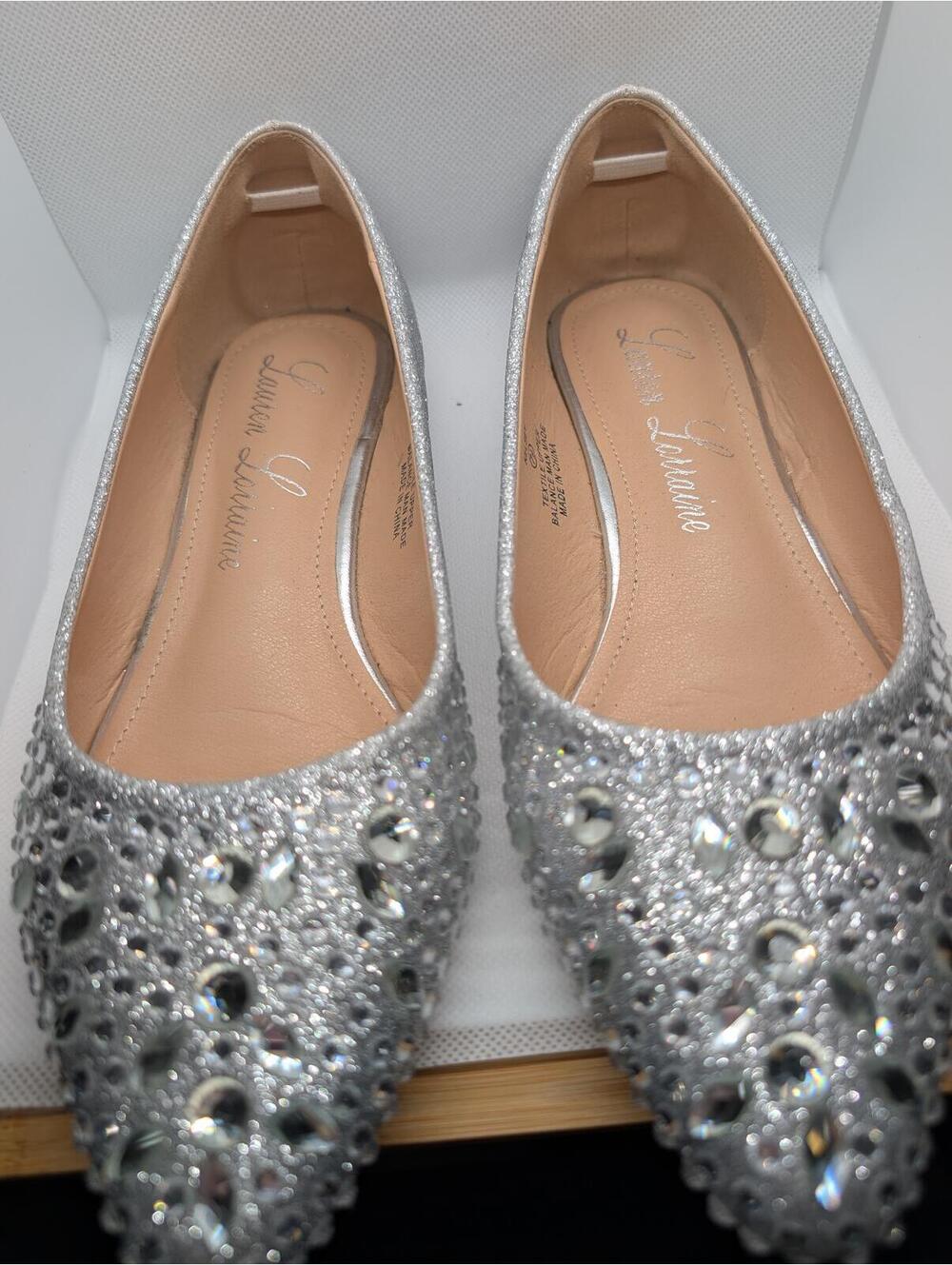 Lauren Lorraine Kelsey Silver Glitter Embellished Flats